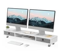 Fenge Supporto per Doppio Monitor con 2 Cassetti, Supporto per Monitor in Legno con Altezza Regolabile per PC/Laptop/stampante 108x23,5x15,2cm Bianco