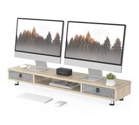 Fenge Supporto per Doppio Monitor con 2 Cassetti, Supporto per Monitor in Legno con Altezza Regolabile per PC/Laptop/stampante 108x23,5x15,2cm Rovere