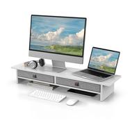 Fenge Supporto per Doppio Monitor con Cassetto 90 cm Organizzatore da Scrivania a 2 Strati per PC/Laptop/Stampante/TV L90 x L23,5 x H14,2 cm (Bianco)