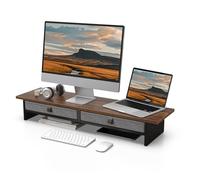 Fenge Supporto per Doppio Monitor con Cassetto 90 cm Organizzatore da Scrivania a 2 Strati per PC/Laptop/Stampante/TV L90 x L23,5 x H14,2 cm (Marrone)