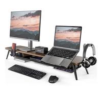 Fenge Supporto per Doppio Monitor con Supporto per Laptop/Telefono, Supporto per Computer a 2 Strati con Ampio Spazio di Archiviazione, 108x23,5x14,5cm Capacità di Carico 50KG (Marrone)