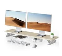 Fenge Supporto per Doppio Monitor in Legno, Organizer Ergonomico per Scrivania per PC, Laptop Stampante, L108xW23.5 xH10cm Capacità di carico 30KG Rovere