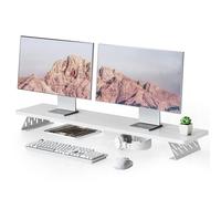 Fenge Supporto per Doppio Monitor in Legno, Organizer Ergonomico per Scrivania per PC, Laptop Stampante, L108xW23,5 xH10cm, Capacità di carico 30KG Bianco