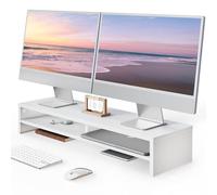 Fenge Supporto per Doppio Monitor Supporto per Computer Grande Organizzatore da Scrivania a 2 Livelli per PC/Laptop/Stampante/TV L80 x L23,5 x H14,2cm Capacità di carico 25KG Bianco