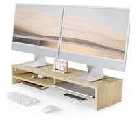 Fenge Supporto per Doppio Monitor Supporto per Computer Grande Organizzatore da Scrivania a 2 Livelli per PC/Laptop/Stampante/TV L80 x L23,5 x H14,2cm Capacità di carico 25KG Rovere