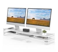 Fenge Supporto per Monitor Grandi in Acrilico, Supporto per Doppio Monitor con Ampio Spazio di Archiviazione, Supporto per Doppio Monitor per PC/Laptop/TV 109,4x23,5x15cm Bianco
