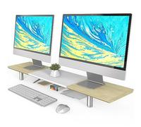 Fenge Supporto per Monitor Grandi, Supporto per Monitor Regolabile in Altezza in Metallo, Supporto per Monitor per PC/Laptop/TV 100x23,5x11,2cm Rovere+Bianco