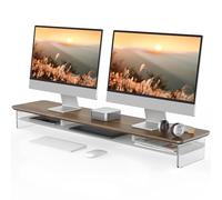 Fenge Supporto per Monitor in Acrilico, Supporto per Doppio Monitor con Ampio Spazio di Archiviazione, Supporto per Doppio Monitor per PC/Laptop/TV 108x23,5x12cm Marrone