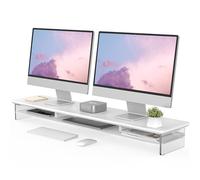 Fenge Supporto per Monitor in Acrilico, Supporto per Doppio Monitor con Ampio Spazio di Archiviazione, Supporto per Doppio Monitor per PC/Laptop/TV 108x23,5x12cm Bianco
