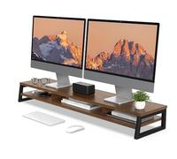 Fenge Supporto per Monitor per Computer in Legno con Struttura in Metallo, Rialzo per Monitor da Scrivania a 2 Livelli, Supporto Ergonomico per Laptop, PC, Computer, L108 x W25,5 x H13,7cm, Marrone