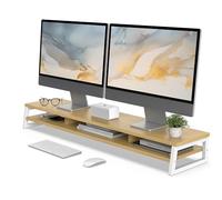 Fenge Supporto per Monitor per Computer in Legno con Struttura in Metallo, Rialzo per Monitor da Scrivania a 2 Livelli, Supporto Ergonomico per Laptop, PC, Computer, L108 x W25,5 x H13,7cm, Rovere