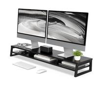 Fenge Supporto per Monitor per Computer in Legno con Struttura in Metallo, Rialzo per Monitor da Scrivania a 2 Livelli, Supporto Ergonomico per Laptop, PC, Computer, L108 x W25,5 x H13,7cm, Nero