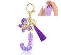 Fengguock Portachiavi con Iniziale Portachiavi Donna Iniziale Portachiave Ragazza con Lettera Portachiave Donna Regali da Personalizzare Con Farfalla per Gli Amici, per Zaino Borsa Scuola, Viola-J
