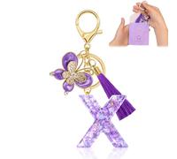 Fengguock Portachiavi con Iniziale Portachiavi Donna Iniziale Portachiave Ragazza con Lettera Portachiave Donna Regali da Personalizzare Con Farfalla per Gli Amici, per Zaino Borsa Scuola, Viola-X