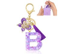 Fengguock Portachiavi con Iniziale Portachiavi Donna Iniziale Portachiave Ragazza con Lettera Portachiave Donna Regali da Personalizzare Con Farfalla per Gli Amici, per Zaino Borsa Scuola, Viola-B