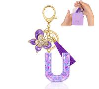 Fengguock Portachiavi con Iniziale Portachiavi Donna Iniziale Portachiave Ragazza con Lettera Portachiave Donna Regali da Personalizzare Con Farfalla per Gli Amici, per Zaino Borsa Scuola, Viola-U