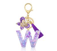 Fengguock Portachiavi con Iniziale Portachiavi Donna Iniziale Portachiave Ragazza con Lettera Portachiave Donna Regali da Personalizzare Con Farfalla per Gli Amici, per Zaino Borsa Scuola, Viola-W