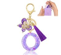 Fengguock Portachiavi con Iniziale Portachiavi Donna Iniziale Portachiave Ragazza con Lettera Portachiave Donna Regali da Personalizzare Con Farfalla per Gli Amici, per Zaino Borsa Scuola, Viola-O