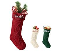 FENGHUO Calze Natalizie in Maglia Personalizzate,Calze Personalizzate con Ricamo del Cognome della Famiglia,Calza Natalizia capiente da 46 cm per Decorare Il caminetto（Rosso）