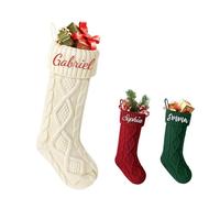 FENGHUO Calze Natalizie in Maglia Personalizzate,Calze Personalizzate con Ricamo del Cognome della Famiglia,Calza Natalizia capiente da 46 cm per Decorare Il caminetto (Bianca)