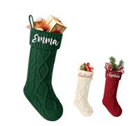 FENGHUO Calze Natalizie in Maglia Personalizzate,Calze Personalizzate con Ricamo del Cognome della Famiglia,Calza Natalizia capiente da 46 cm per Decorare Il caminetto (Verde)