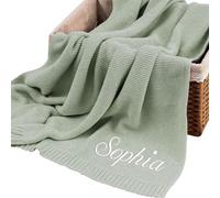 FENGHUO Coperta per Neonati Personalizzata,Coperta Ricamata con Nome,Coperta Personalizzata per Neonato,Regalo per Neonato - Verde pisello