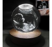 FENGHUO Sfera di cristallo personalizzata con base a LED, Immagine e testi incisi, Sfera di cristallo con foto dell'ecografia del bambino, Regalo per i futuri genitori