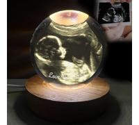 FENGHUO Sfera di cristallo personalizzata con foto ecografica, sfera di cristallo con base a LED, incisa con la vostra foto/testo, regalo di benvenuto per il bambino