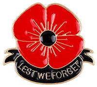 Fengji - Spilla a forma di papavero rossa e oro, con nastro nero e iscrizione "Lest we forget" (Per non dimenticare) e Placcato oro, colore: Red, cod. DRXZ-k9-y1