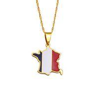 FENGJIAREN Collana con Ciondolo Mappa Francia - Mappa Francia con Catene Ciondolo Corse per Gioielli Donna Ragazza La Repubblica Francese per Donna Uomo Gioielli Fascino Patriottico,Golden,45cm