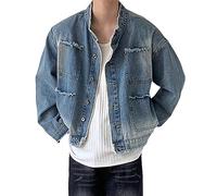 FENGJIAREN Giacca di Jeans da Uomo, Autunno Cappotto di Jeans Lavato da Uomo Moda Bave Design Vintage Maschile Casual Street Trendy Cardigan Gradiente Blu Regali del Festival.,Giacca di Je