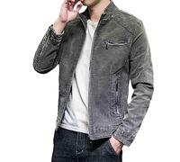 FENGJIAREN Giacca di Jeans da Uomo, Giacca Denim Grigia Slim Uomo Streetwear Fashion Zipper Denim Cappotti Collo Mandarino Top Maschile Skinny Jean Capispalla Regalo di Compleanno.,Giacca D