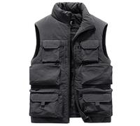 FENGJIAREN Gilet da Uomo - Giacca Invernale Senza Maniche Grigia Gilet Spesso E Caldo in Pile Abbigliamento da Lavoro Top Gilet Cargo, Giacca A Vento Multitasche Moda Taglia Grande, Come Mo