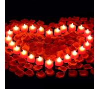FENGQ 24 Candele a LED Senza Fiamma, 24 Candele a LED a cuore con Decorazione di 2000 Petali di Rosa, Candele a LED, Candele led per San Valentino, Matrimonio, Decorazione di Proposta di Matrimonio