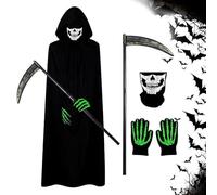 FENGQ Costume Da Grim Reaper, 5 Pezzi Costume Halloween, 160cm Costume Da Mietitore Di Halloween, Costume Reaper, Costume Mietitore, Reaper per Cosplay Halloween