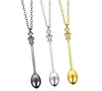 FENGRUI Set di 3 collane con cucchiaino, mini ciondoli a forma di cucchiaino, con cucchiaino da fiuto, catenina lunga per feste in maschera (argento, oro, nero)