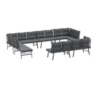 Fengshui 8 PEZZI Salotto da Giardino con Cuscino Nero Acciaio | Pannelli laterali regolabili, regolabile in 3 posizioni, sfoderabile, lavabile, fino a 110 kg per sedile
