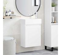 Fengshui Armadietto da bagno con lavabo e rubinetto, bianco | legno, lavabo in ceramica, porta reversibile, rubinetto miscelatore, vano portaoggetti