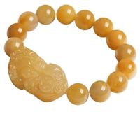 FengShui - Braccialetto ricchezza Pixiu/Pi Yao con monete antiche in giada di seta naturale dorata, 13MM, Acetato, Non pietra preziosa