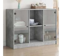 Fengshui Credenza grigio cemento, 102 x 37 x 75,5 cm, in legno | Stabile piastra superiore per decorazione, protezione dalla polvere attraverso le porte, maniglie nere