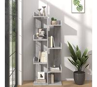 Fengshui Libreria a forma di albero in legno grigio, 48 x 25,5 x 140 cm, organizer per libri con molto spazio per libri, CD e decorazioni, libreria salvaspazio dal design alla moda