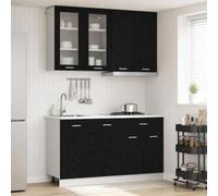 Fengshui Mobile da cucina Lyon, 4 pezzi, rovere nero | Piedini regolabili in altezza, dispositivo di fissaggio a parete, armadi inferiori stabili, facile da pulire