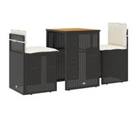 Fengshui Set da bistrò da 3 pezzi con cuscini in polyrattan nero | Rivestimento rimovibile e lavabile, piano del tavolo in legno di acacia, compatto, portata 110 kg