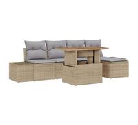 Fengshui Set da pranzo da giardino, 6 pezzi, beige e grigio | Design modulare, vano portaoggetti in pannelli laterali, piedini regolabili, acciaio verniciato a polvere
