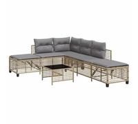 Fengshui Set di 3 divani angolari da giardino con cuscini, in polyrattan | Pannelli laterali regolabili, regolabile in 5 posizioni, piano del tavolo in vetro temperato, telaio in acciaio verniciato a