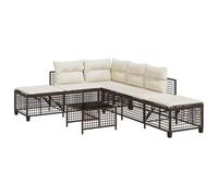Fengshui Set di 3 divani angolari da giardino con cuscini, in polyrattan | Pannelli laterali regolabili, seduta regolabile in 5 posizioni, piano del tavolo in vetro temperato, telaio in acciaio
