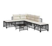 Fengshui Set di 3 divani angolari da giardino in polyrattan nero | Con tavolo in vetro, pannelli laterali regolabili, cuscini imbottiti spessi, telaio in acciaio verniciato a polvere