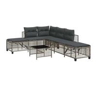 Fengshui Set di 3 divani angolari in polyrattan grigio con cuscini | Pannelli laterali regolabili, seduta regolabile in 5 posizioni, piano del tavolo in vetro temperato, telaio in acciaio