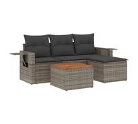 Fengshui Set di 5 divani da giardino con cuscini in polyrattan grigio | Ripiani pieghevoli con molle a gas, piano in legno di acacia, rivestimenti rimovibili, design modulare