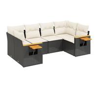 Fengshui Set di 6 divani da giardino con cuscini in polyrattan nero | Design modulare, rivestimento rimovibile e lavabile, ripiani pieghevoli con molle a gas, resistente alle intemperie